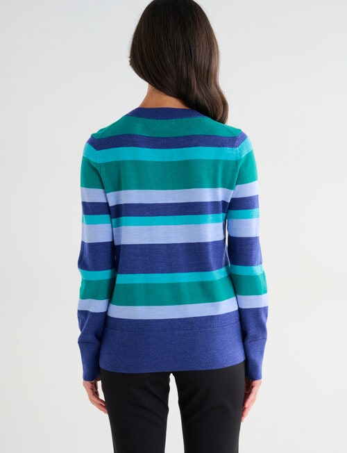 Ella J Merino Crew Neck Jumper, Blue & Green Stripe product photo View 02 L