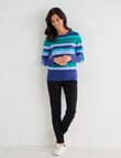 Ella J Merino Crew Neck Jumper, Blue & Green Stripe product photo View 03 S