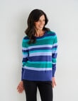 Ella J Merino Crew Neck Jumper, Blue & Green Stripe product photo View 05 S