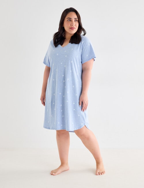 Studio Curve Sleep Hibiscus T-Shirt Nightie, Blue Marle product photo View 03 L