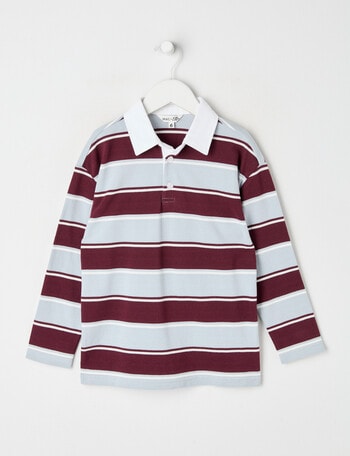 Mac & Ellie Stripe Long Sleeve Polo Shirt, Cloud product photo