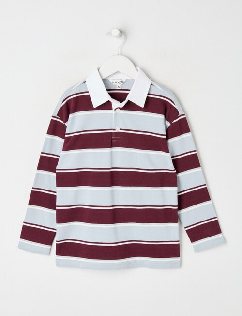 Mac & Ellie Stripe Long Sleeve Polo Shirt, Cloud product photo