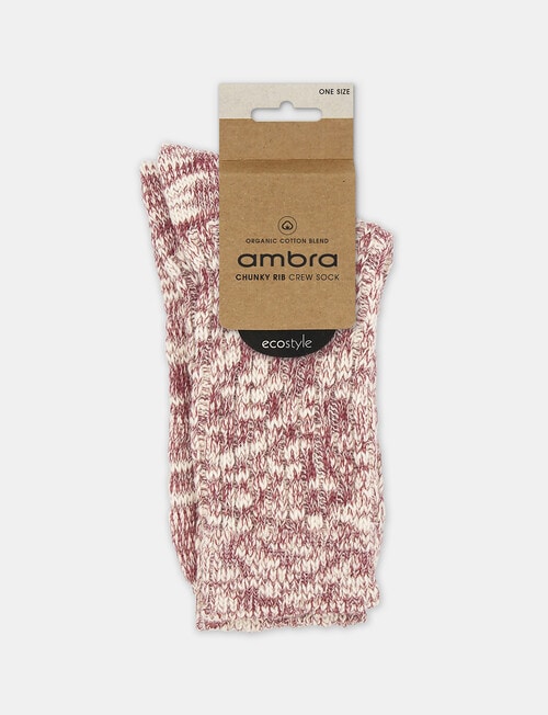 Ambra Organic Cotton Chunky Rib Crew Sock, Crimson product photo