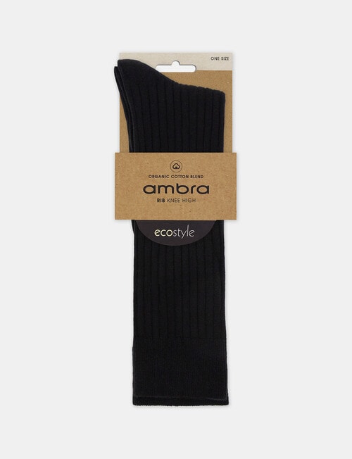 Ambra Organic Cotton Rib Knee-Hi Sock, Black product photo