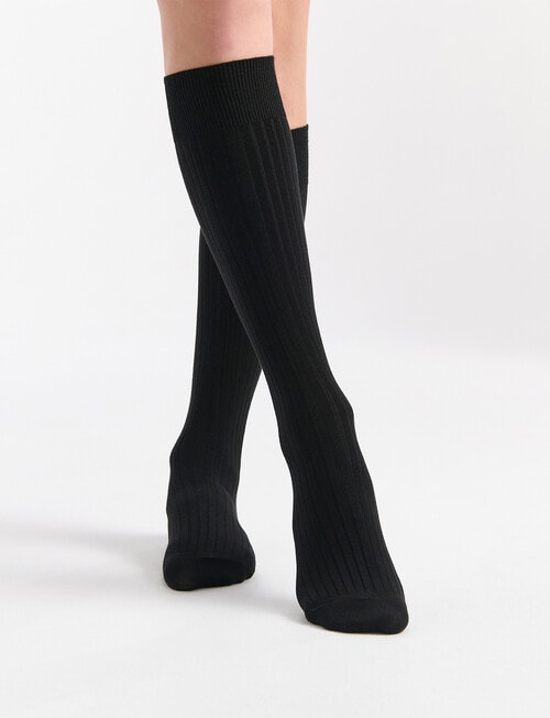 Ambra Organic Cotton Rib Knee-Hi Sock, Black product photo View 03 L
