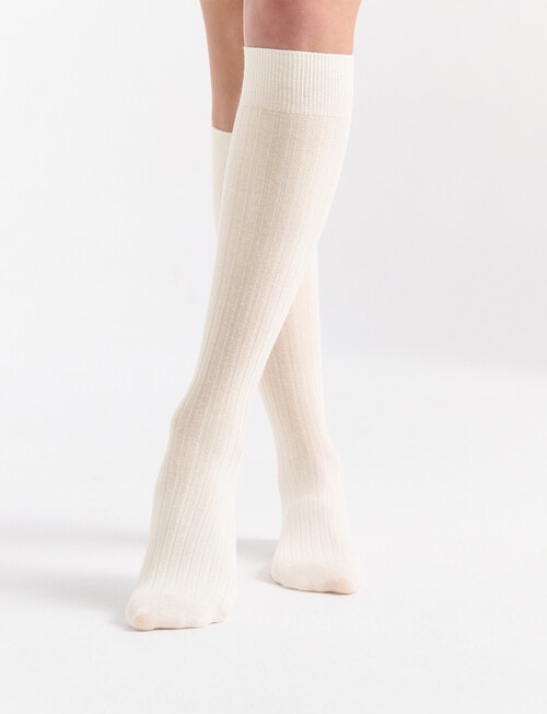 Ambra Organic Cotton Rib Knee-Hi Sock, Buttercream product photo View 03 L
