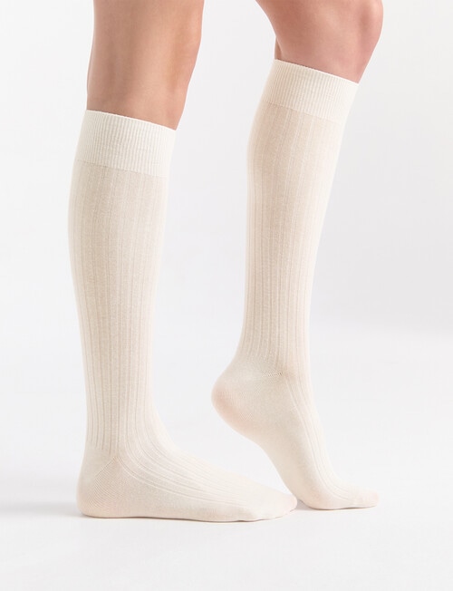 Ambra Organic Cotton Rib Knee-Hi Sock, Buttercream product photo View 04 L