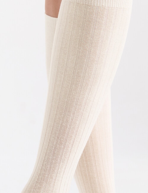 Ambra Organic Cotton Rib Knee-Hi Sock, Buttercream product photo View 05 L