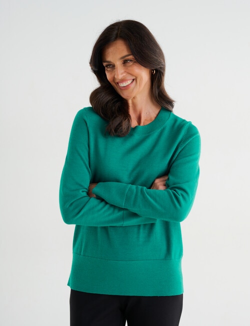 Ella J Merino Crew Neck Jumper, Emerald product photo View 06 L