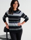 Ella J Merino Turtle Neck Jumper, Black Stripe product photo