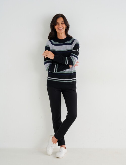 Ella J Merino Turtle Neck Jumper, Black Stripe product photo View 03 L