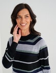 Ella J Merino Turtle Neck Jumper, Black Stripe product photo View 04 S