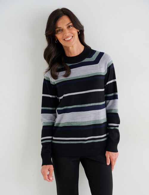 Ella J Merino Turtle Neck Jumper, Black Stripe product photo View 05 L