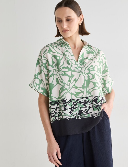 Jigsaw Nerissa Print V-Neck Top, Green product photo