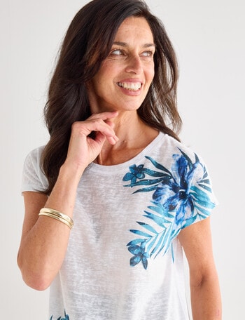 Ella J Printed Sparkle Tee, Hibiscus Print product photo