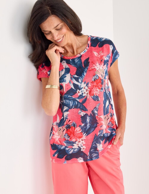 Ella J Printed Sparkle Tee, Coral Tropical product photo