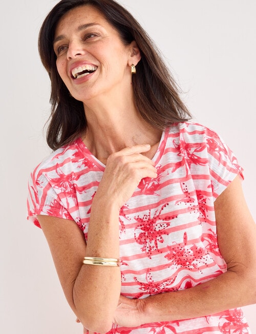 Ella J Printed Sparkle Tee, Coral Stripe product photo View 04 L