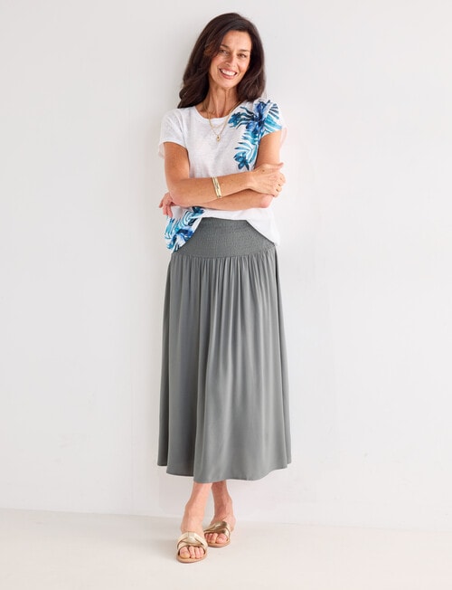 Ella J Elastic Waist Skirt, Sage product photo View 03 L