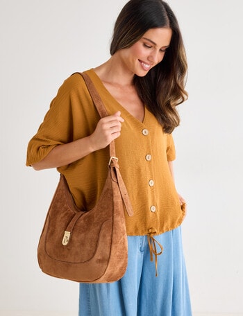 Whistle Accessories Viviana Suede Buckle Detail Shopper Bag, Tan product photo