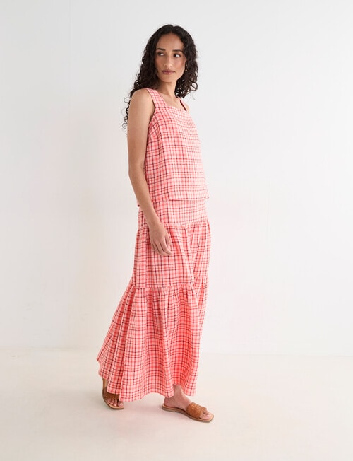 Zest Linen Check Tank Top, Coral product photo View 03 L