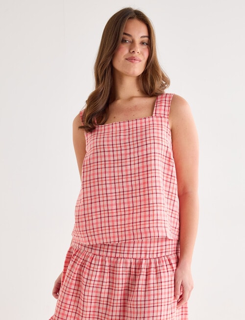 Zest Linen Check Tank Top, Coral product photo View 12 L