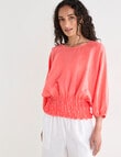 Zest Linen Shirred Waist Top, Coral product photo