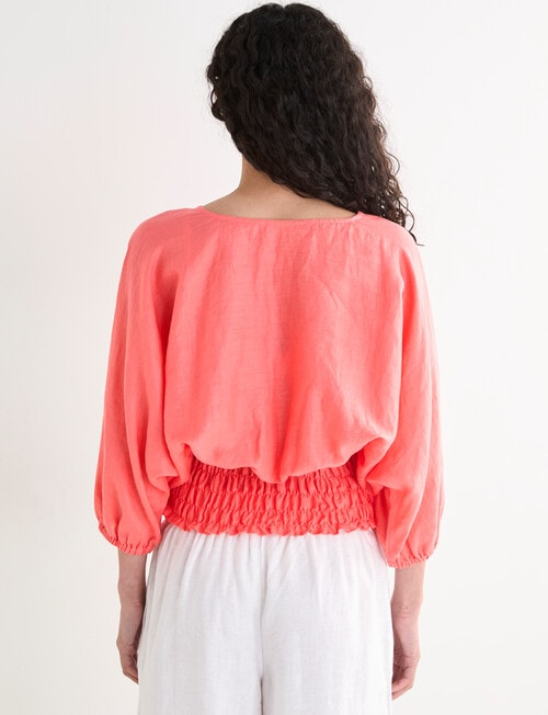Zest Linen Shirred Waist Top, Coral product photo View 02 L