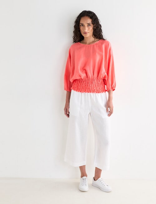 Zest Linen Shirred Waist Top, Coral product photo View 03 L
