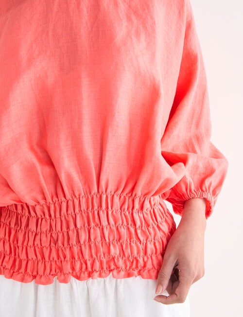 Zest Linen Shirred Waist Top, Coral product photo View 04 L
