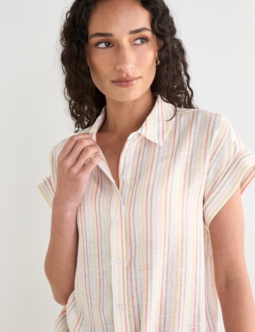 Zest Linen Blend Multi Stripe Draw Hem Shirt, Beige product photo View 04 L