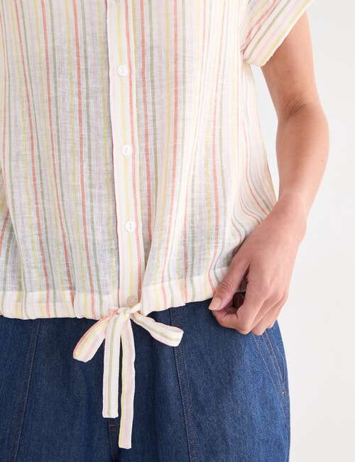 Zest Linen Blend Multi Stripe Draw Hem Shirt, Beige product photo View 06 L