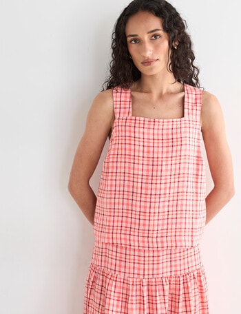 Zest Linen Check Tank Top, Coral product photo