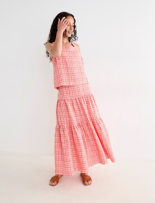 Zest Linen Check Skirt, Coral product photo View 03 L