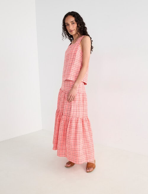 Zest Linen Check Skirt, Coral product photo View 05 L