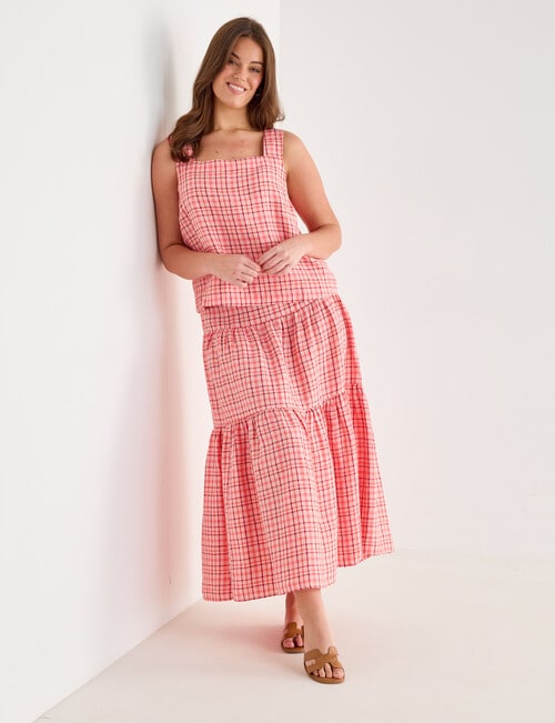 Zest Linen Check Skirt, Coral product photo View 13 L