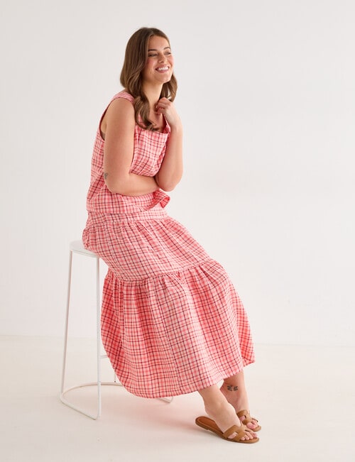 Zest Linen Check Skirt, Coral product photo View 14 L