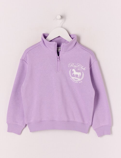 Mac & Ellie Pony Club 1/4 Zip Crew Neck Sweatshirt, Lilac product photo
