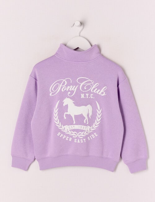 Mac & Ellie Pony Club 1/4 Zip Crew Neck Sweatshirt, Lilac product photo View 02 L