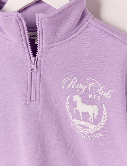 Mac & Ellie Pony Club 1/4 Zip Crew Neck Sweatshirt, Lilac product photo View 03 L