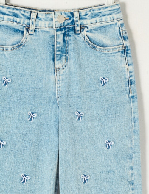 Mac & Ellie Embroidered Bows Wide Leg Jean, Washed Blue product photo View 03 L
