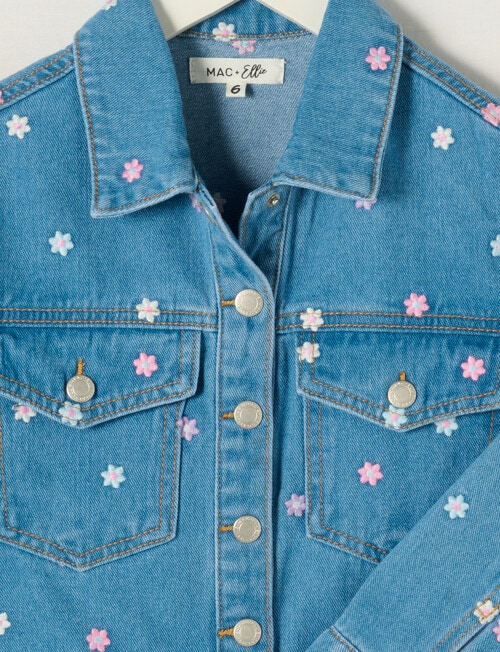 Mac & Ellie Denim Embroidered Flower Jacket, Mid Blue product photo View 02 L
