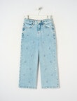 Mac & Ellie Embroidered Bows Wide Leg Jean, Washed Blue product photo