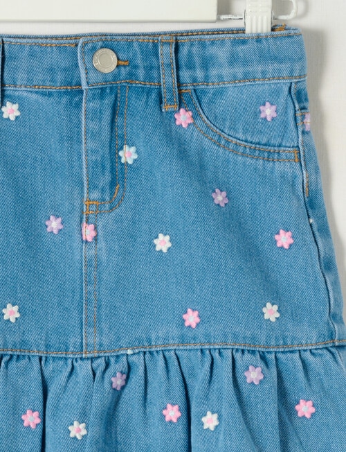 Mac & Ellie Denim Embroidered Floral Skirt, Mid Blue product photo View 02 L