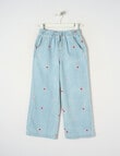 Mac & Ellie Embroidered Hearts Pull On Wide Leg Jean, Light Blue product photo