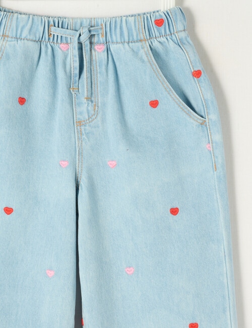 Mac & Ellie Embroidered Hearts Pull On Wide Leg Jean, Light Blue product photo View 02 L