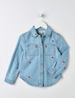 Mac & Ellie Embroidered Hearts Denim Shacket, Light Blue product photo
