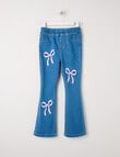 Mac & Ellie Embroidered Bows Flare Jegging, Mid Blue product photo