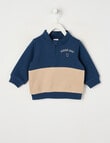 Teeny Weeny Play Time Fleece Quarter Zip Sweatshirt, Navy & Blonde Wood product photo