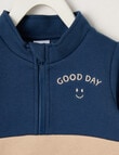 Teeny Weeny Play Time Fleece Quarter Zip Sweatshirt, Navy & Blonde Wood product photo View 02 S