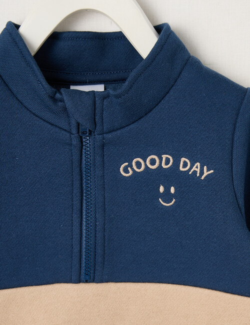 Teeny Weeny Play Time Fleece Quarter Zip Sweatshirt, Navy & Blonde Wood product photo View 02 L